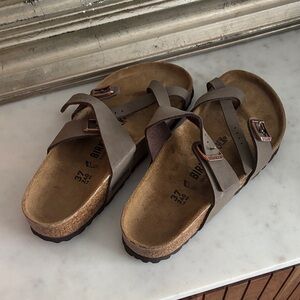 Birkenstock Taupe Cross-Strap Sandals